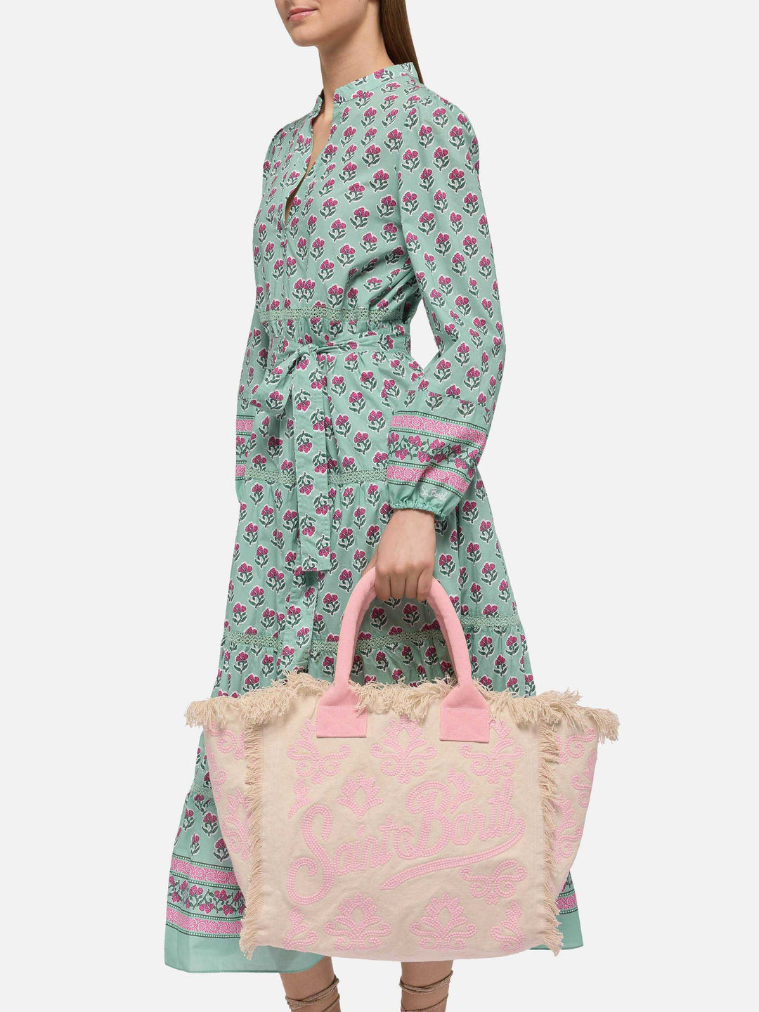 Vanity Rug Borsa a Spalla in Cotone Rosa e Bianco