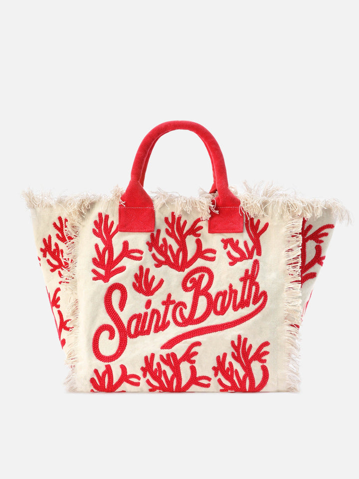 Borsa Vanity regular in canvas con ricamo coralli tufting