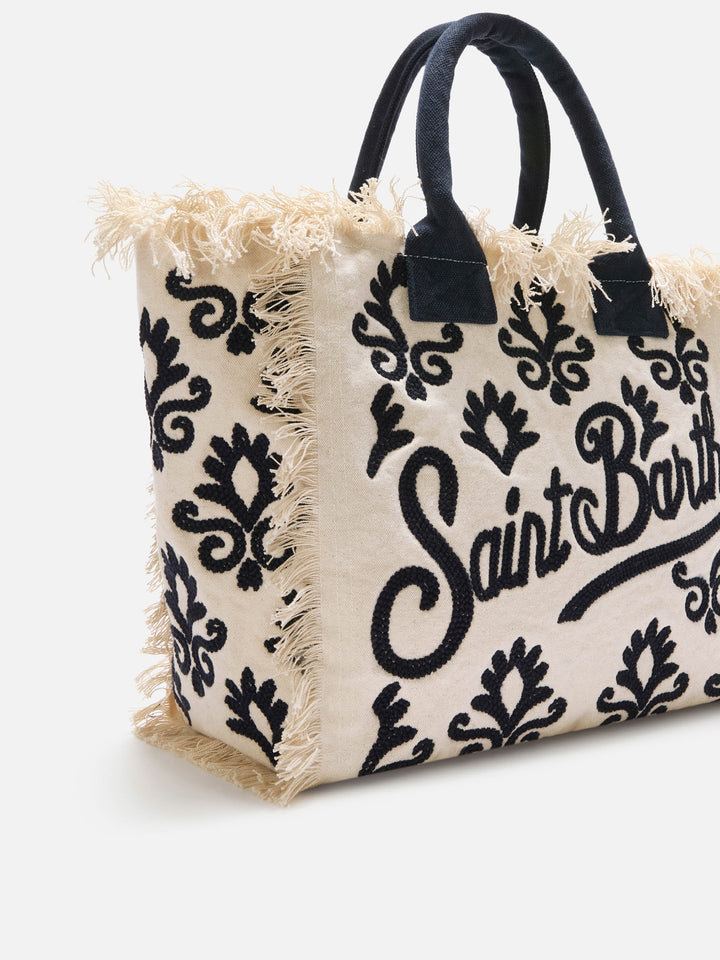 Borsa Vanity regular in canvas con ricamo lily tufting blu