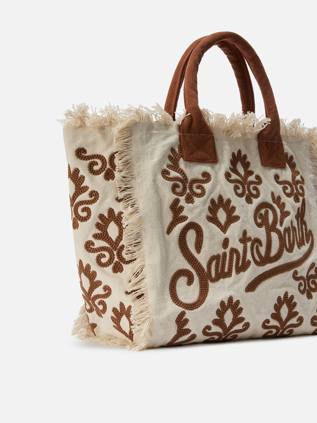 Borsa Vanity regular in canvas con ricamo lily tufting marrone