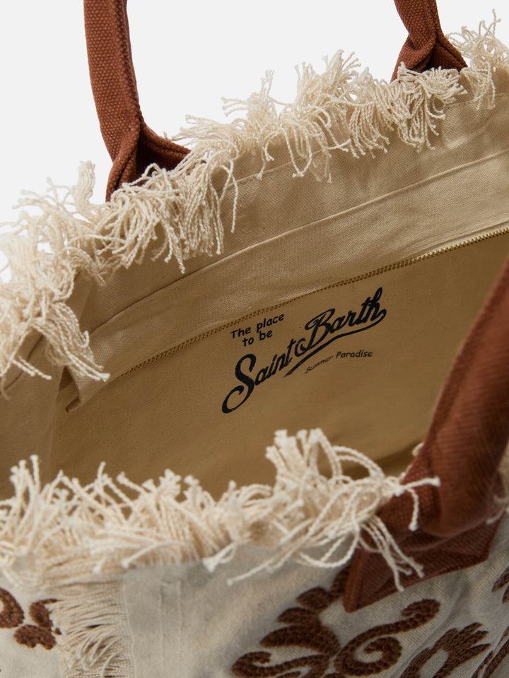 Borsa Vanity regular in canvas con ricamo lily tufting marrone