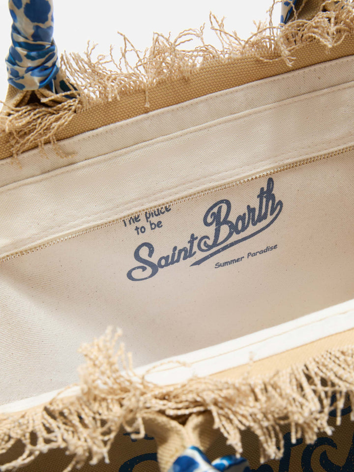Beige Canvas Vanity Bag with Removable Twill