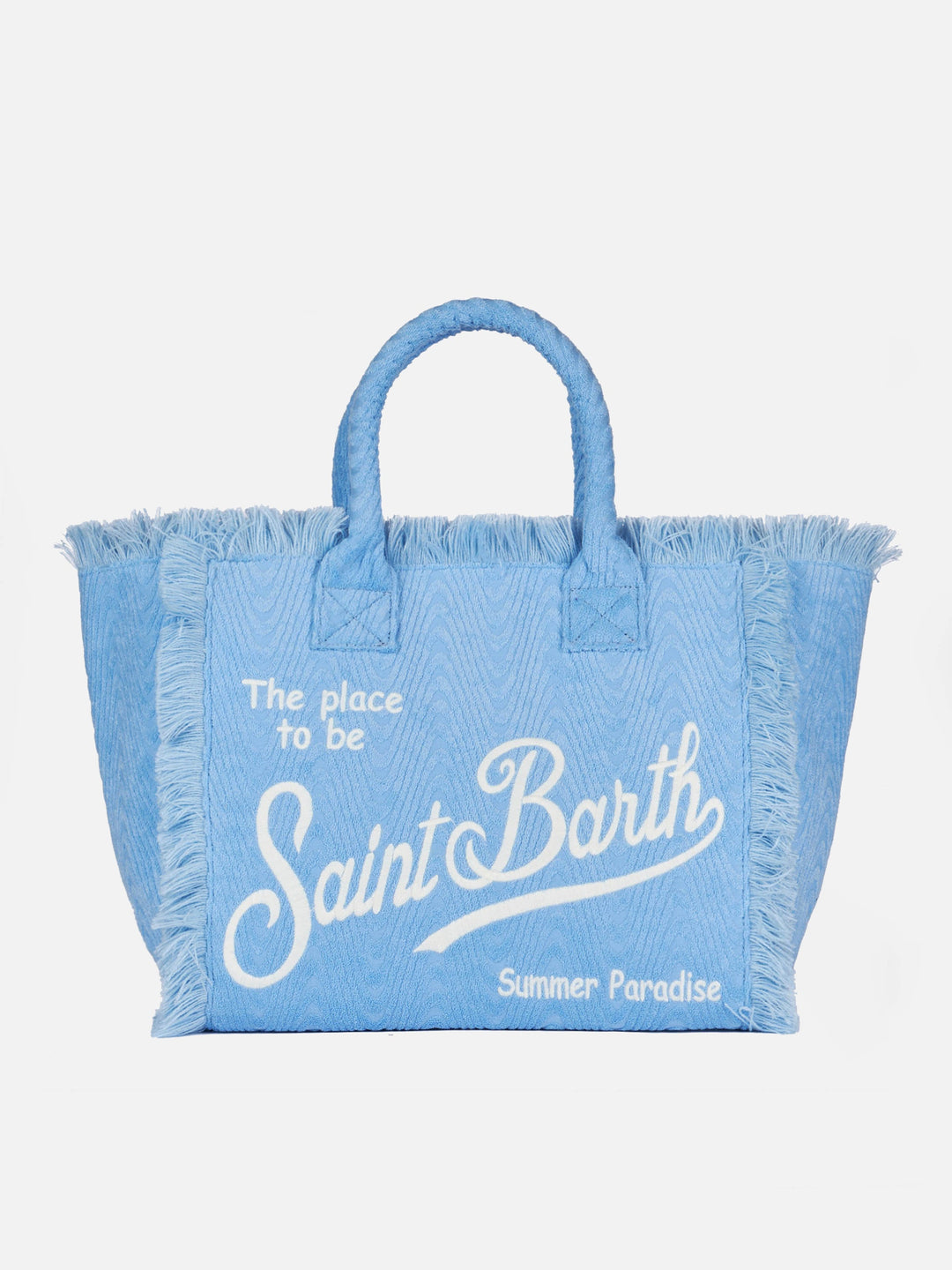 Vanity Sponge Spalla Bag in Embossed Light Blue Terry Cloth