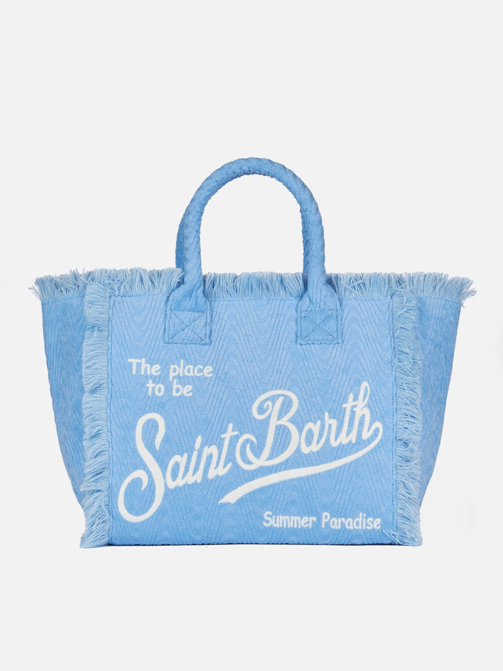 Vanity Sponge Spalla Bag in Embossed Light Blue Terry Cloth