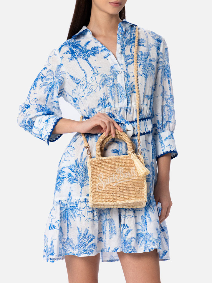 Beige Mini Vanity Bag in Raffia with Saint Barth Embroidery