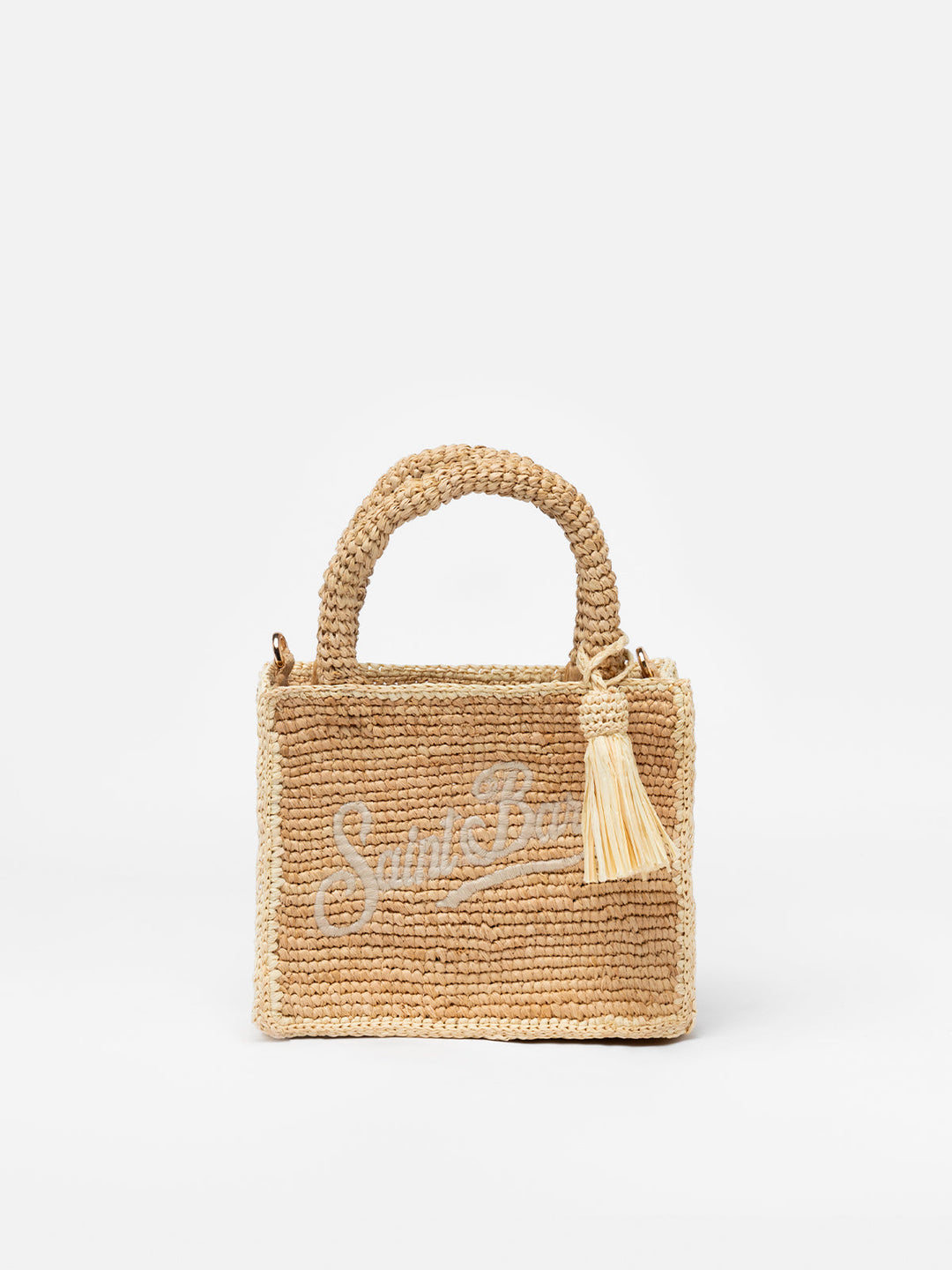 Beige Mini Vanity Bag in Raffia with Saint Barth Embroidery