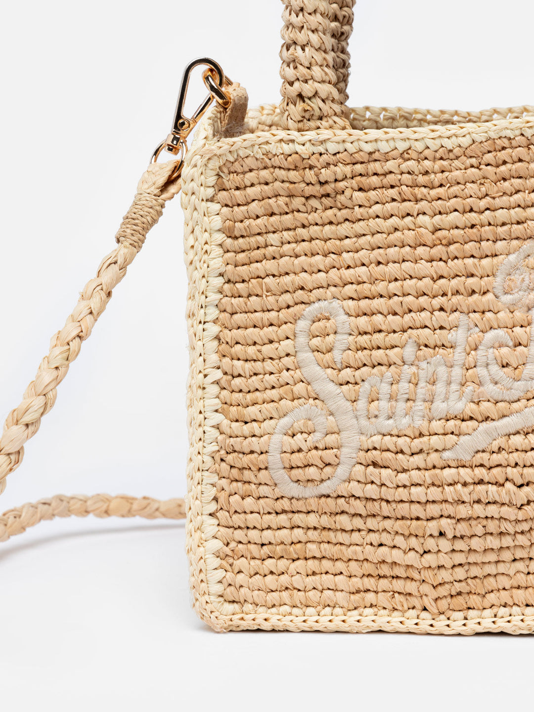Beige Mini Vanity Bag in Raffia with Saint Barth Embroidery