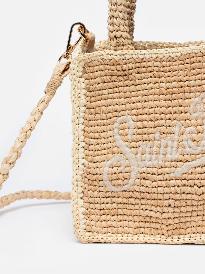 Beige Mini Vanity Bag in Raffia with Saint Barth Embroidery