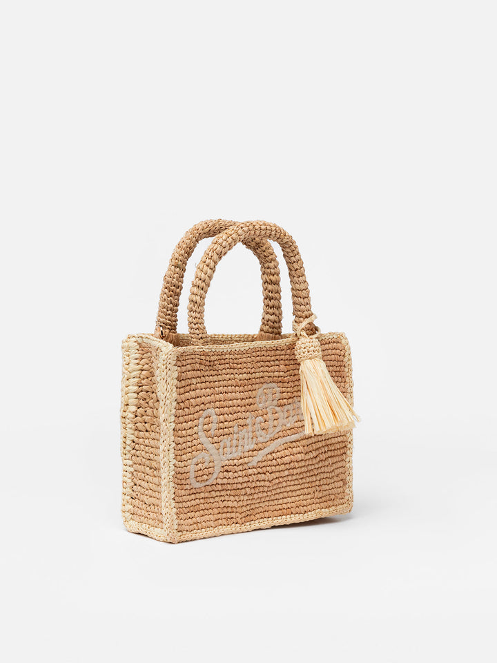 Beige Mini Vanity Bag in Raffia with Saint Barth Embroidery