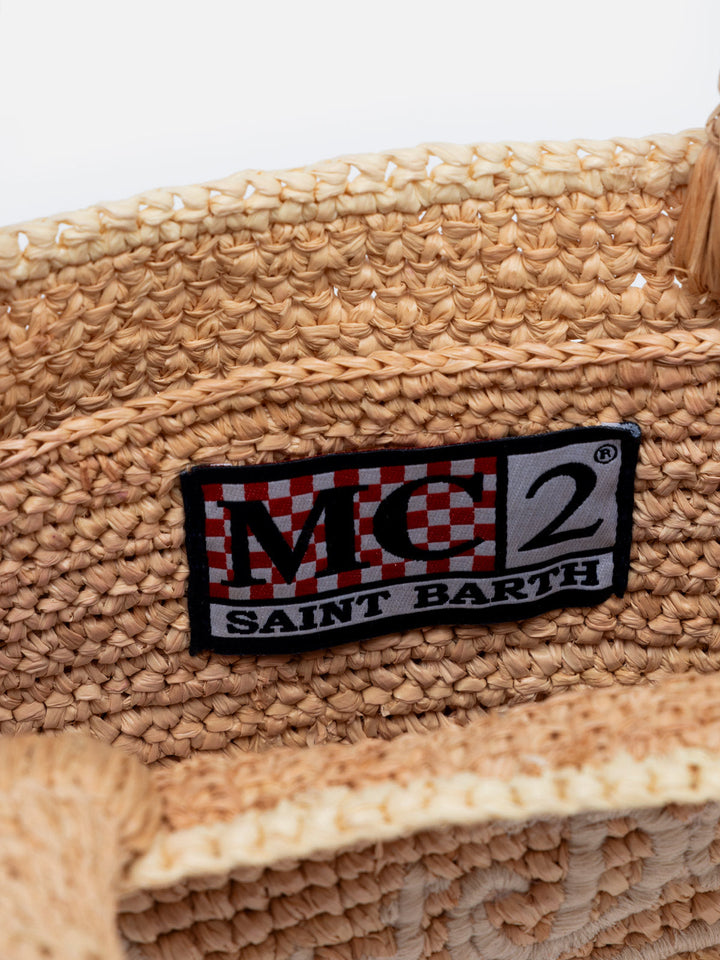 Beige Mini Vanity Bag in Raffia with Saint Barth Embroidery