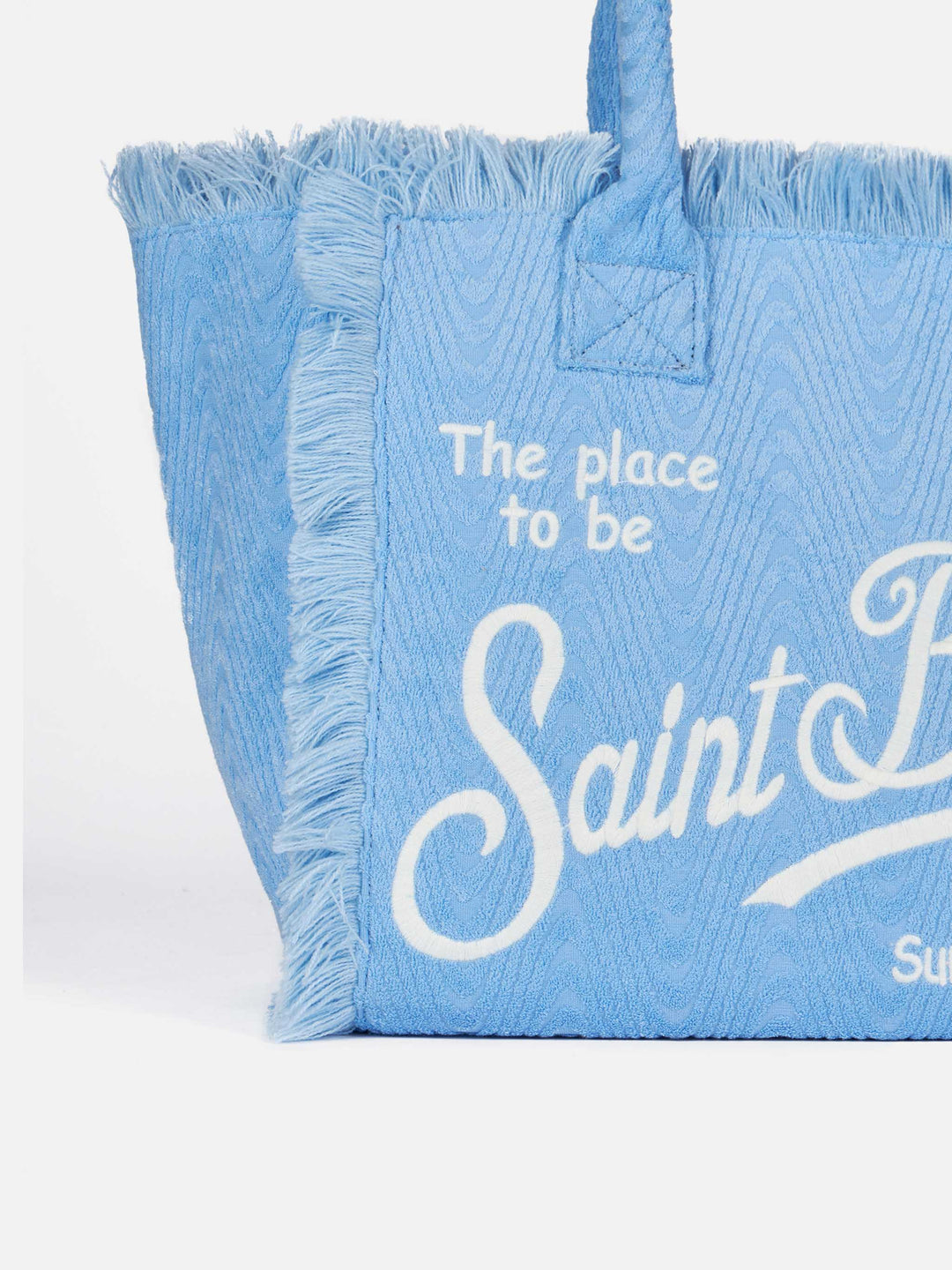 Vanity Sponge Spalla Bag in Embossed Light Blue Terry Cloth