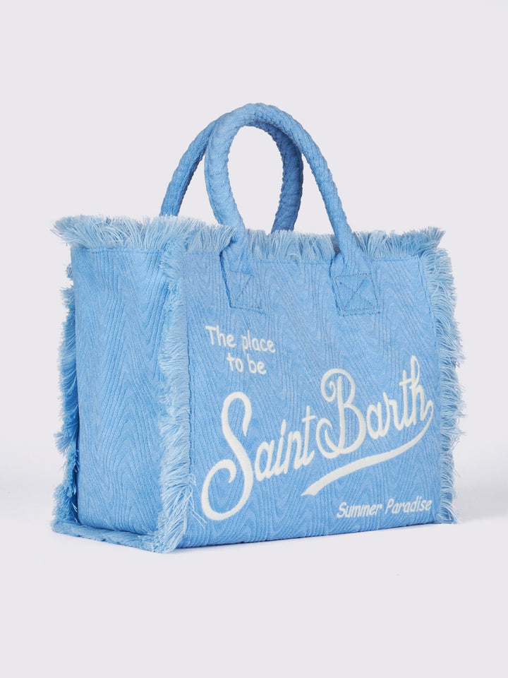 Vanity Sponge Spalla Bag in Embossed Light Blue Terry Cloth
