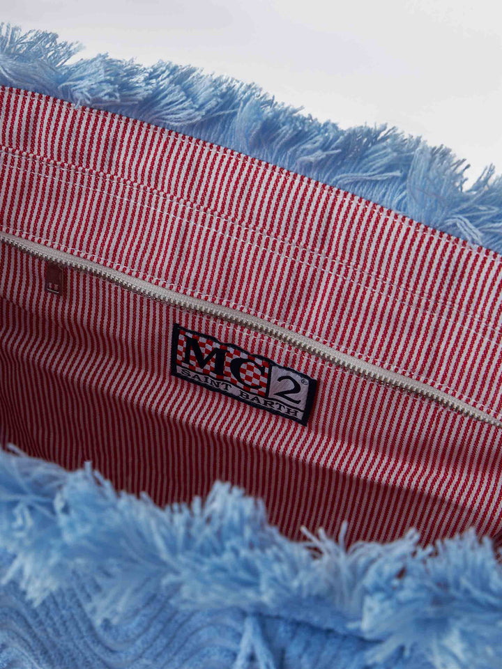 Vanity Sponge Spalla Bag in Embossed Light Blue Terry Cloth