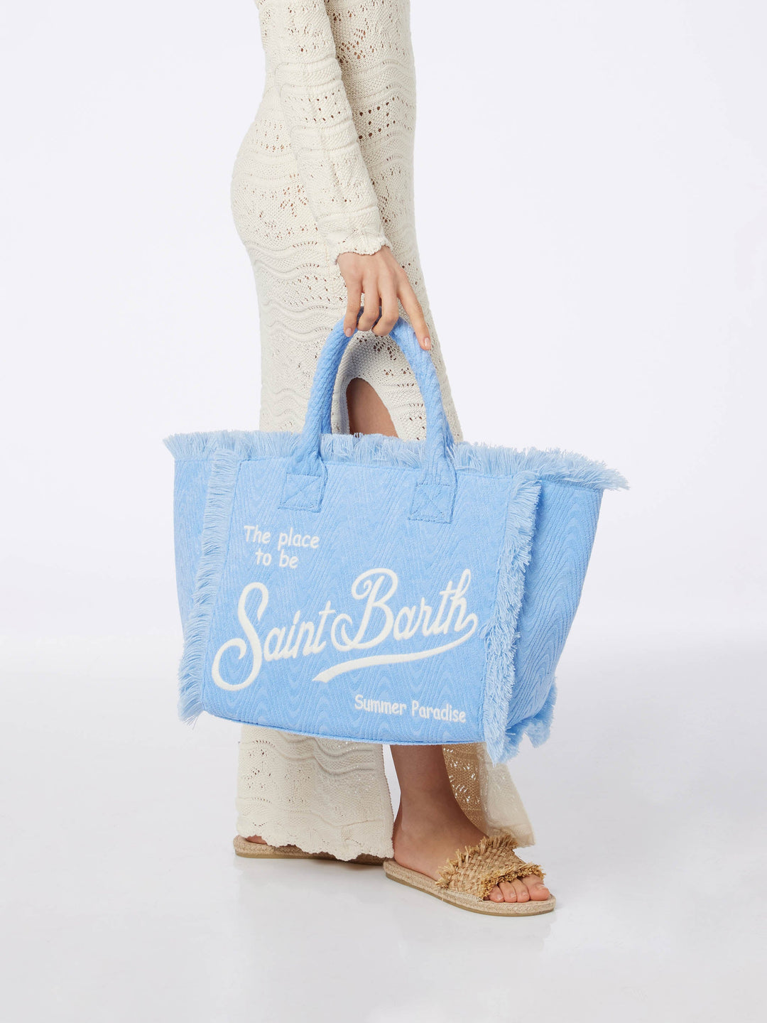 Vanity Sponge Spalla Bag in Embossed Light Blue Terry Cloth