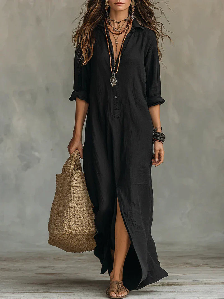 Sofia | Abito Camicia Lungo con Spacco