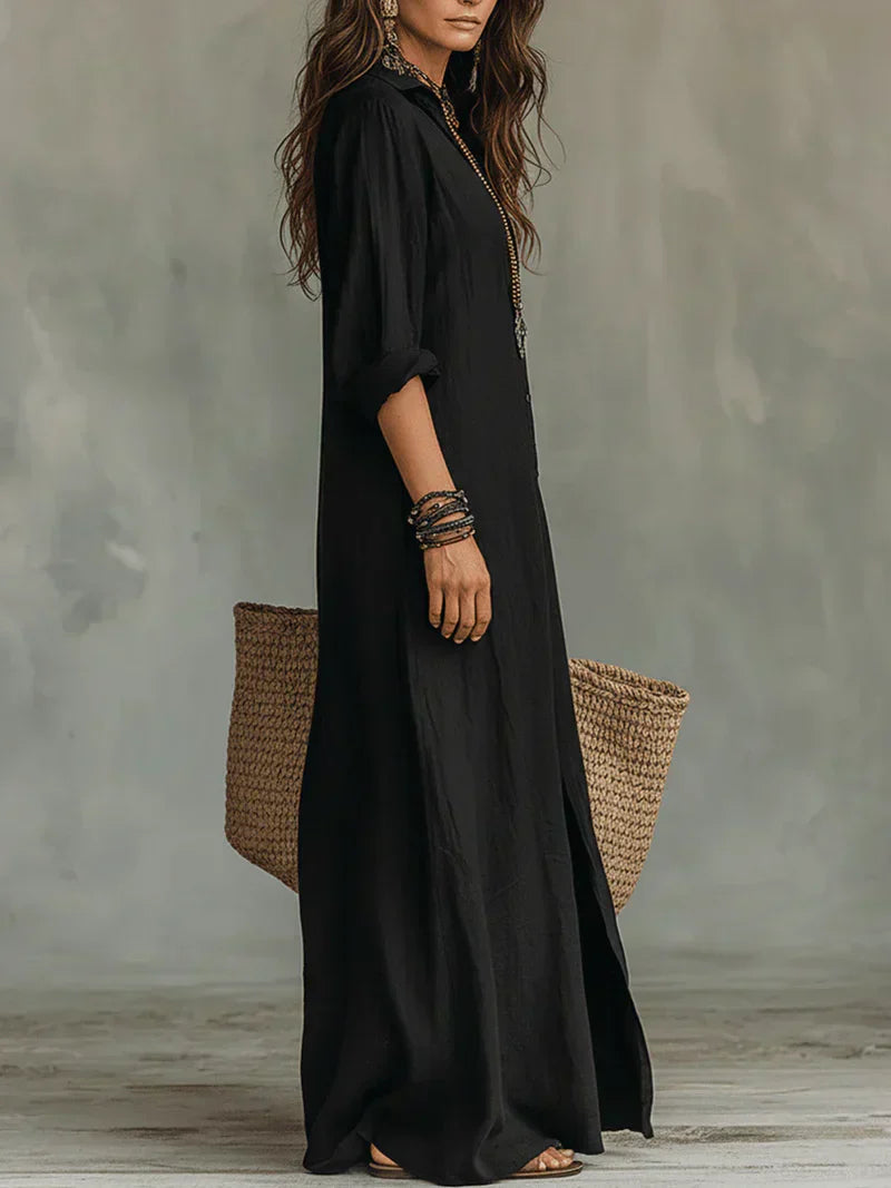 Sofia | Abito Camicia Lungo con Spacco