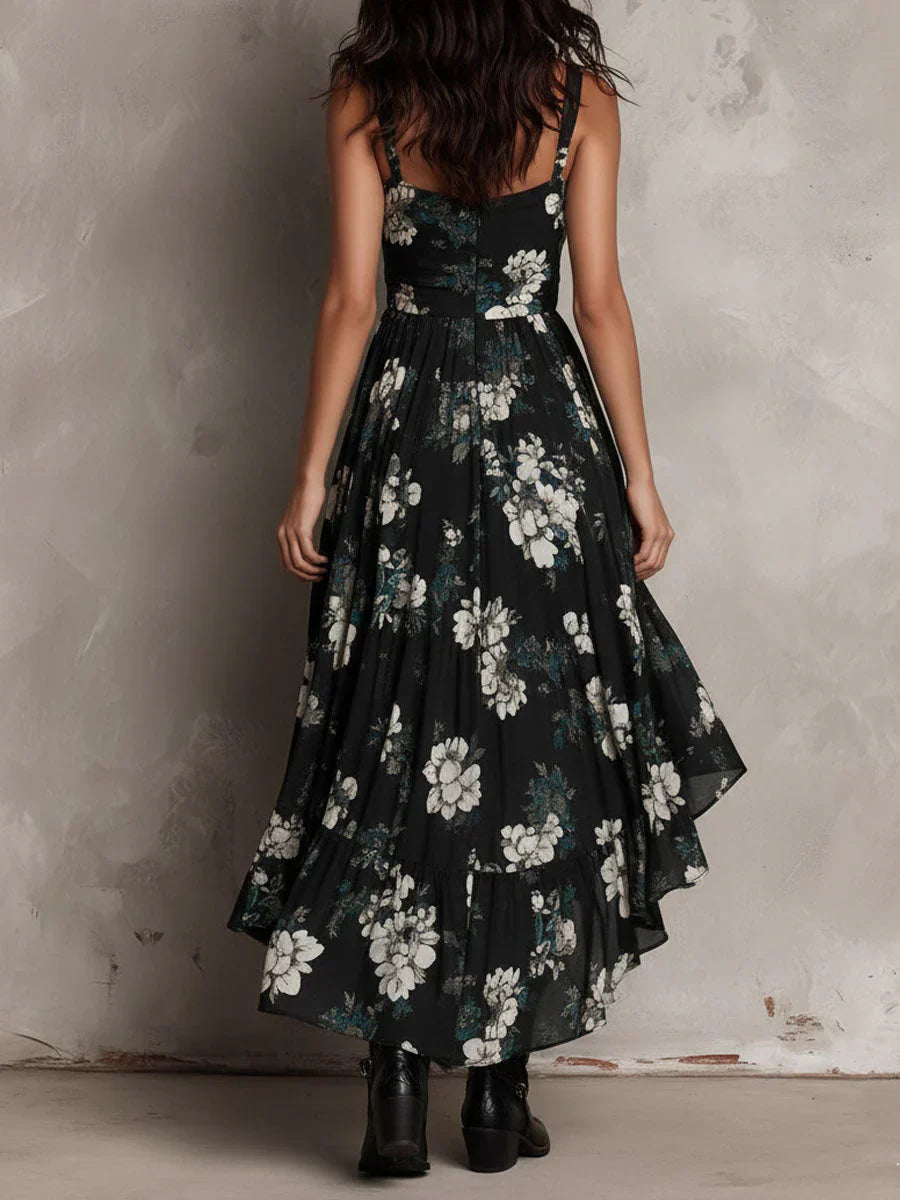 Abito lungo nero senza spalline in stile boho
