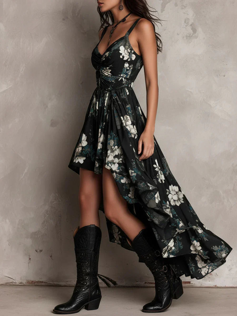 Abito lungo nero senza spalline in stile boho