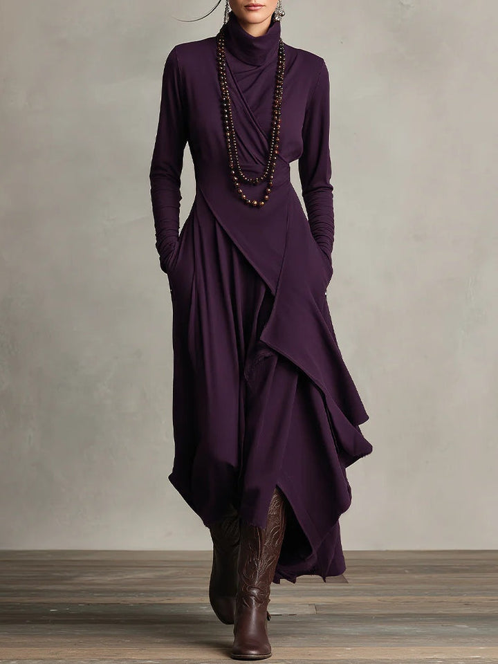 Aurelia · Vestito maxi plissettato asimmetrico con colletto alto