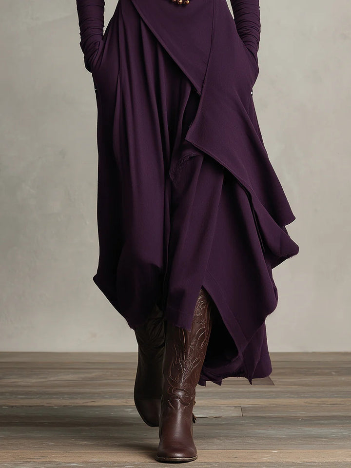 Aurelia · Vestito maxi plissettato asimmetrico con colletto alto