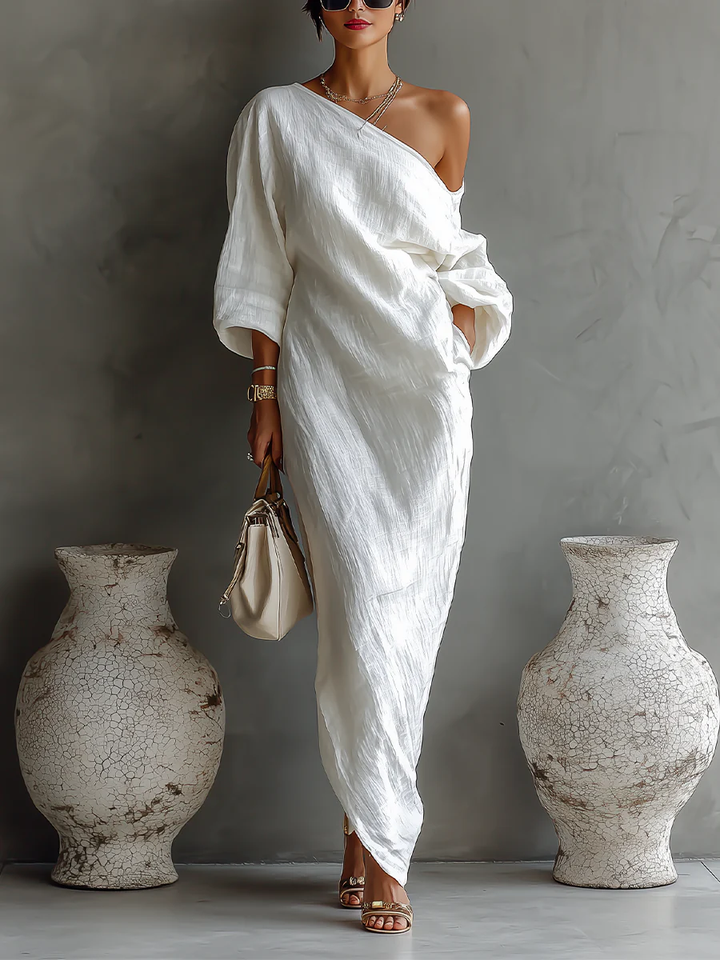 Nerina • Abito maxi monospalla elegante e fluido