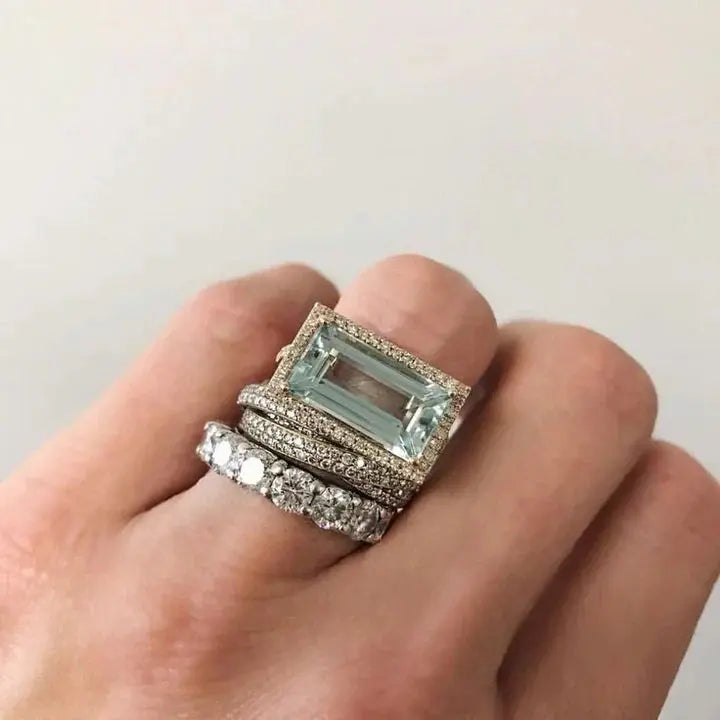 Set di anelli vintage in argento con pietre turchesi in vetro