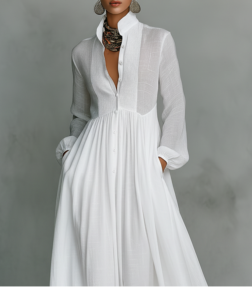 Elisa - Maxi Minimalista con Patchwork, Collo Alto e Maniche Lunghe