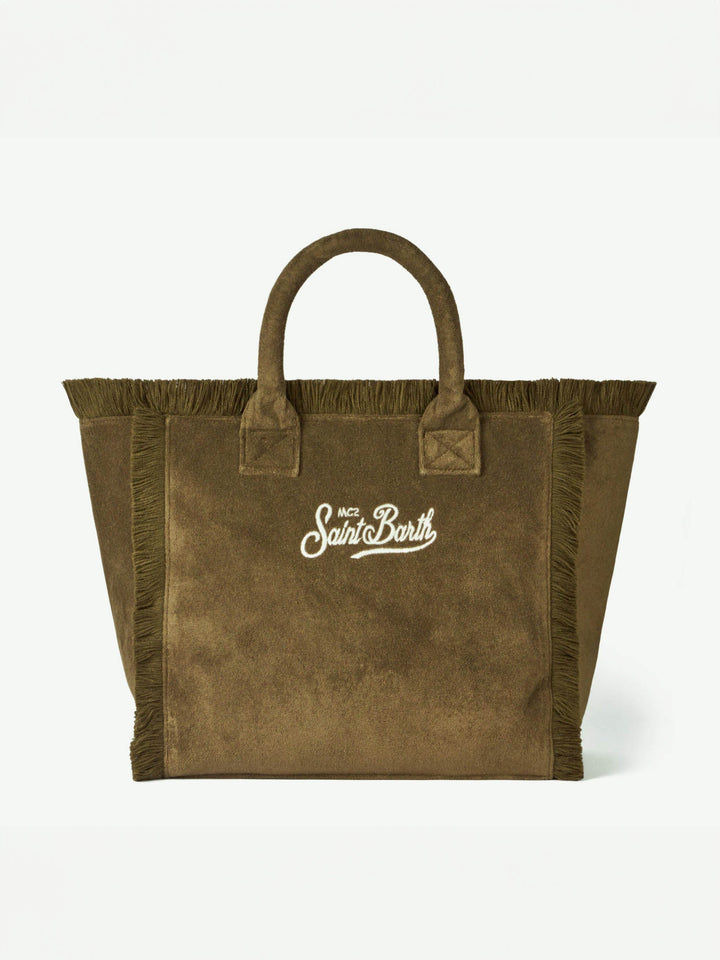 Borsa a spalla Vanity in morbida spugna verde militare