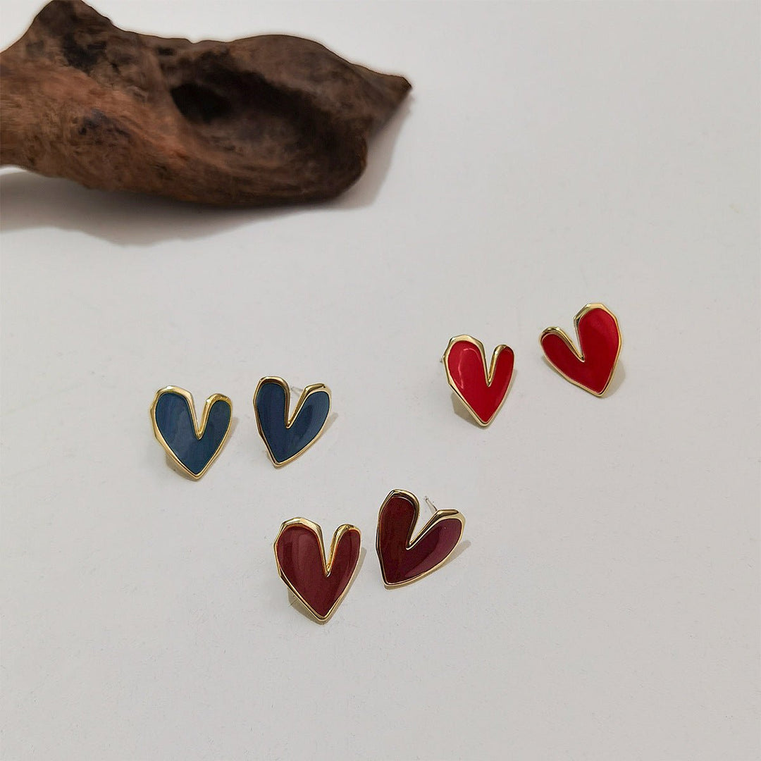 Orecchini a cuore in smalto colorato in stile rétro francese