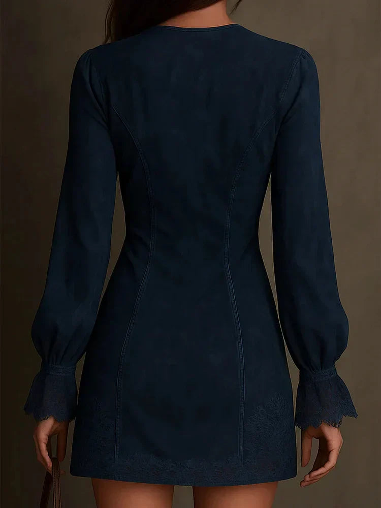 Giulia | Abito Mini Scamosciato con Pizzo