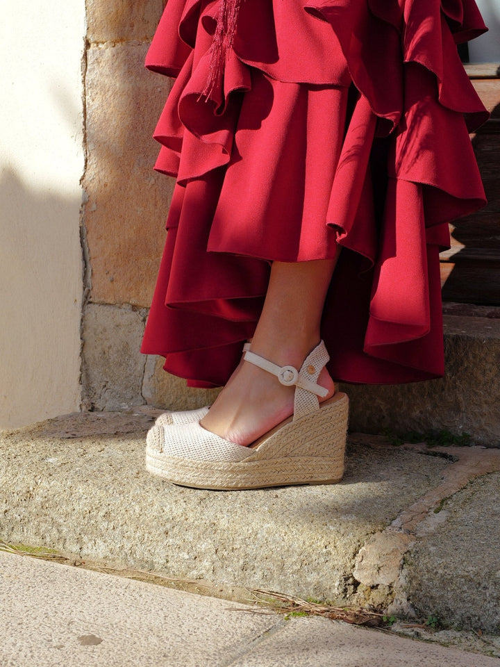 Beige Esparto Wedge Sandals