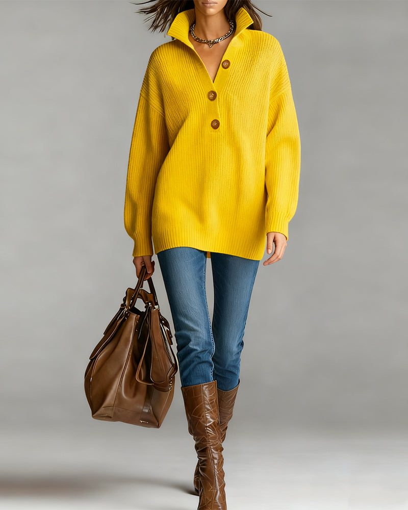 Jane - Elegante Maglione a Tre Bottoni con Collo