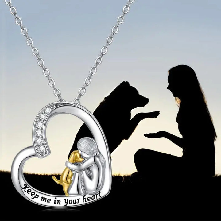 Collana in argento sterling 925 – Design a cuore e cane con zirconia