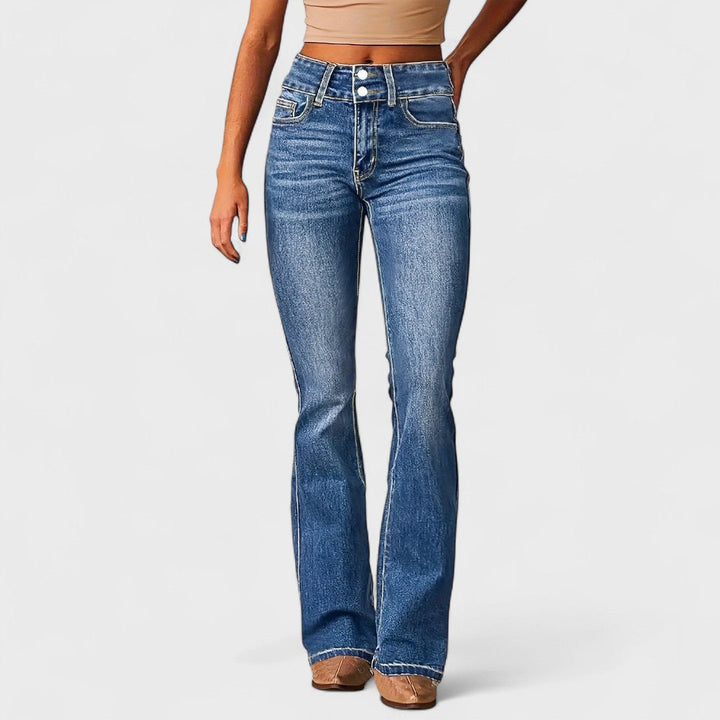 Jeans a vita alta a gamba larga alla moda