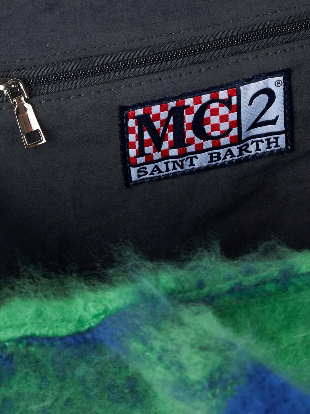 Vanity Borsa a Spalla in Pile con Motivo Check Verde e Blu