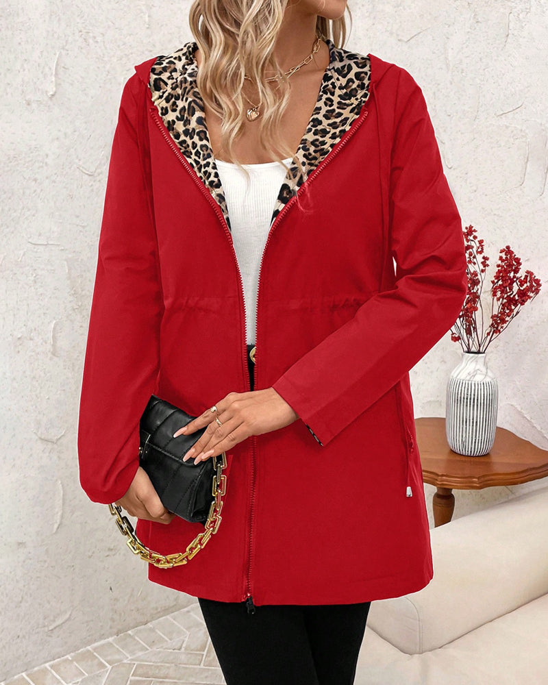 Giacca Reversibile con Cappuccio e Stampa Leopardata
