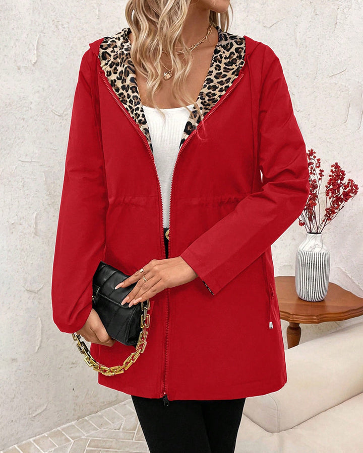 Giacca Reversibile con Cappuccio e Stampa Leopardata