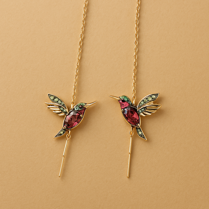 Orecchini con colibrì in smalto e zirconio