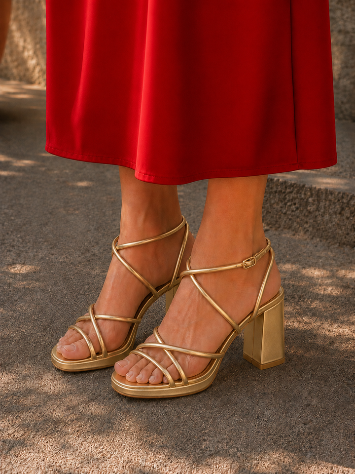 Sandalo Piattaforma Intrecciato in Oro