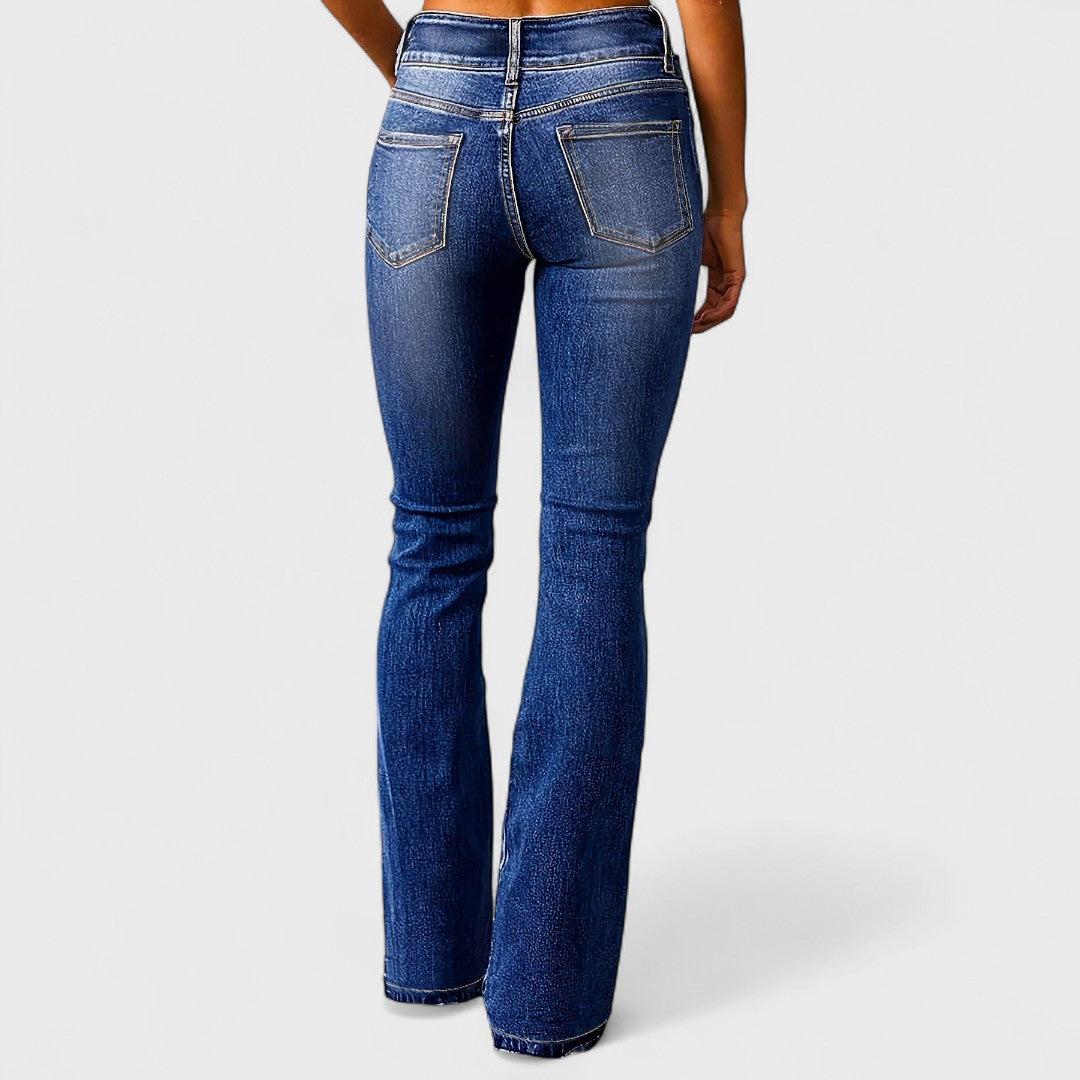 Jeans a vita alta a gamba larga alla moda