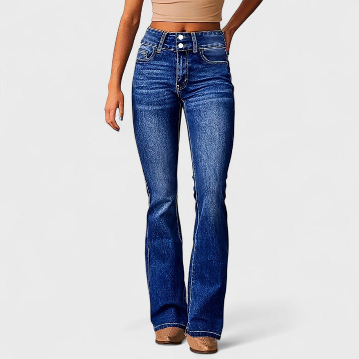 Jeans a vita alta a gamba larga alla moda