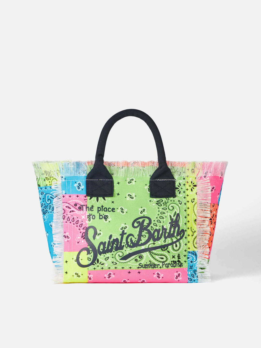 Colette Canvas Bag with Multicolor Fluorescent Bandana Print