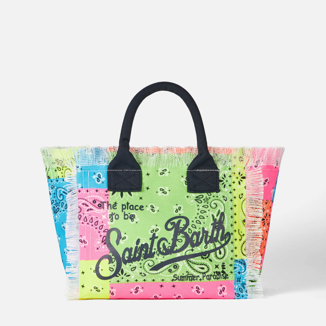 Colette Canvas Bag with Multicolor Fluorescent Bandana Print