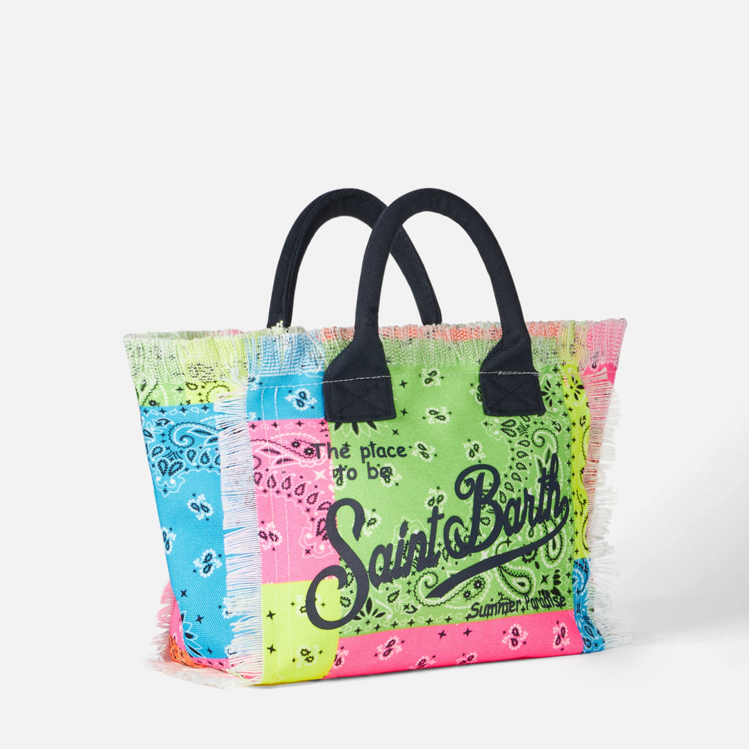 Colette Canvas Bag with Multicolor Fluorescent Bandana Print