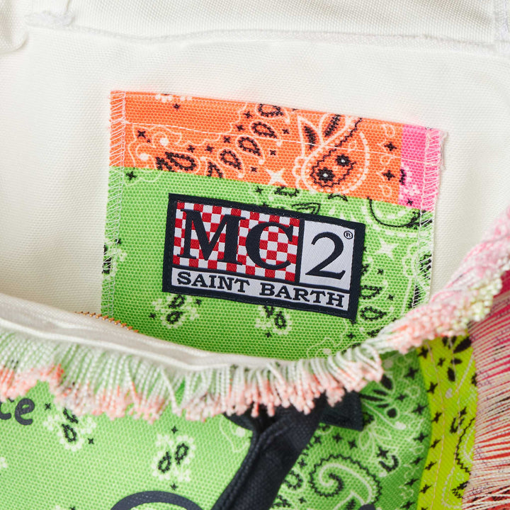 Colette Canvas Bag with Multicolor Fluorescent Bandana Print