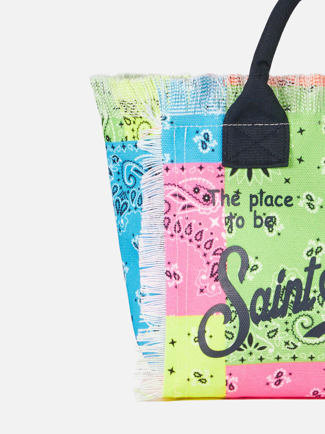Colette Canvas Bag with Multicolor Fluorescent Bandana Print