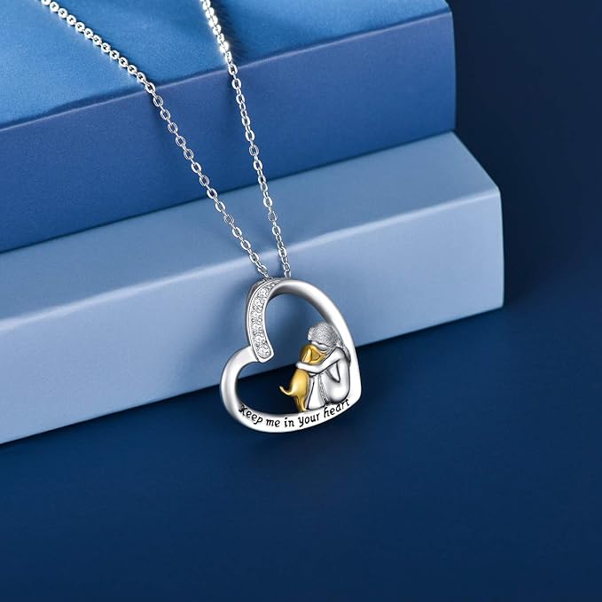 Collana in argento sterling 925 – Design a cuore e cane con zirconia