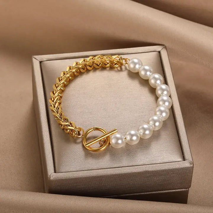 Elegante braccialetto in oro e perle