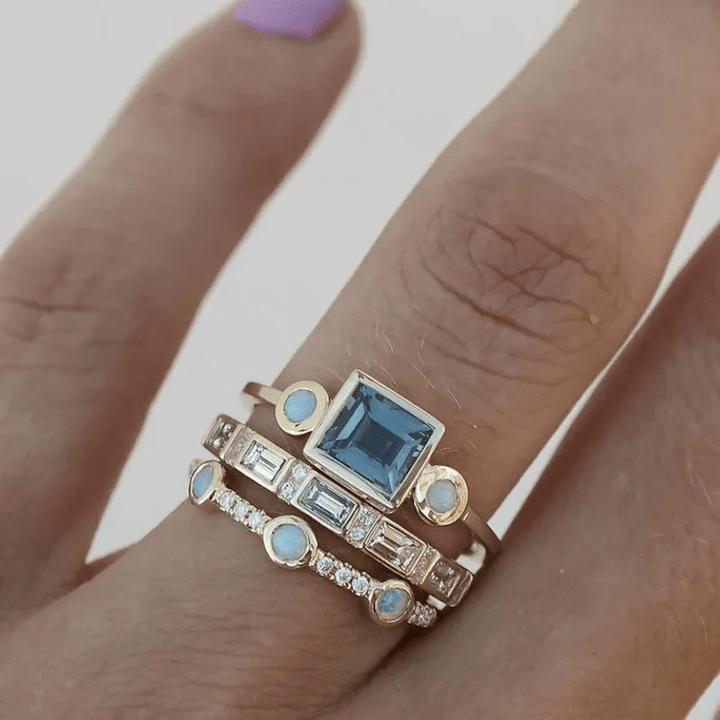 OZEAN - Set di anelli vintage in cristallo blu