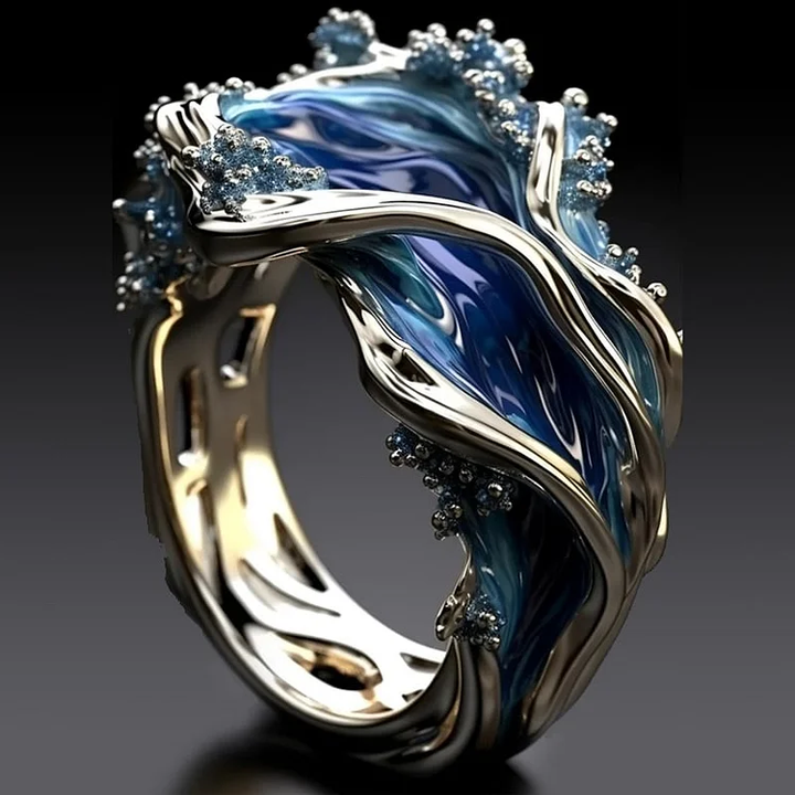 Anello vintage in oro ispirato alle onde dell'oceano